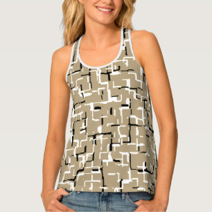 Beige Unique Black and White Pattern Tank Top
