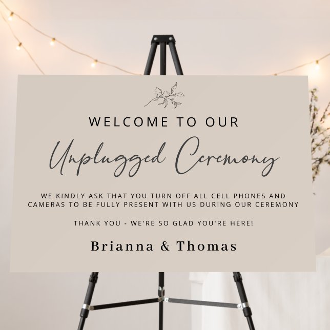 Beige Unplugged Ceremony Wedding Welcome Sign (In Situ (Stand))