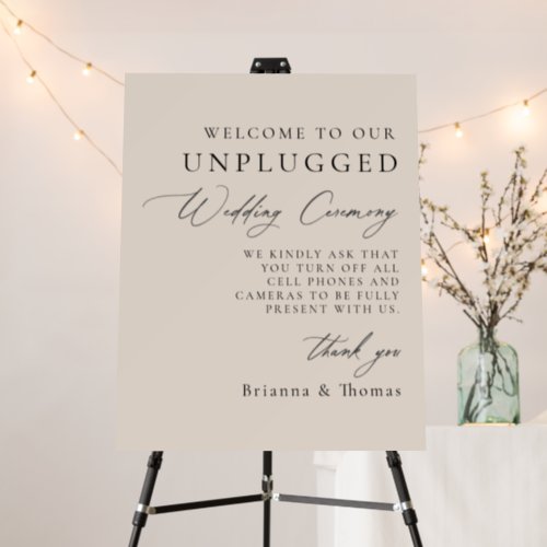 Beige Unplugged Wedding Ceremony Welcome Sign