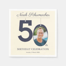 Beige Vintage 50th Birthday Custom Photo Napkin