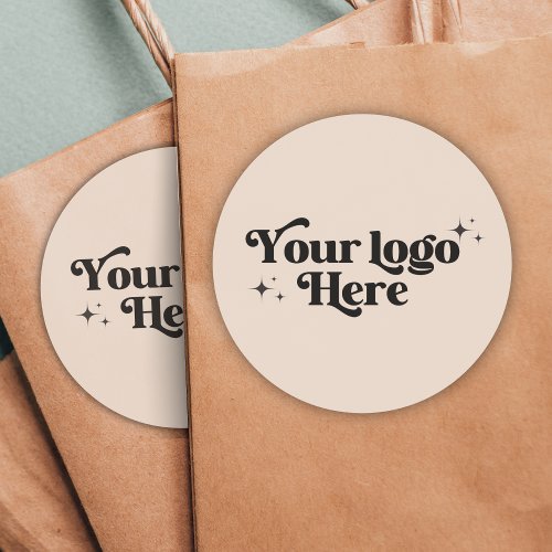 Beige Vintage Boho Small Business Logo Thank You Classic Round Sticker