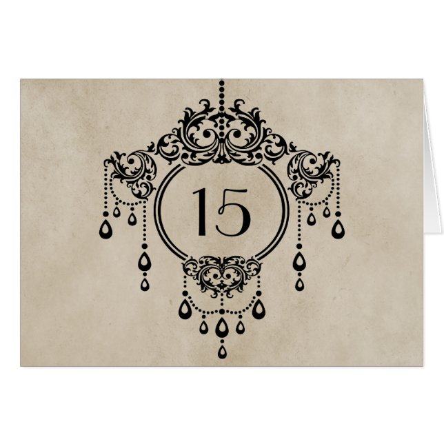 Beige Vintage Chandelier Table Number Card (Front Horizontal)