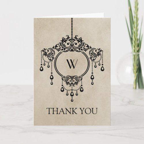 Beige Vintage Chandelier Thank You Card