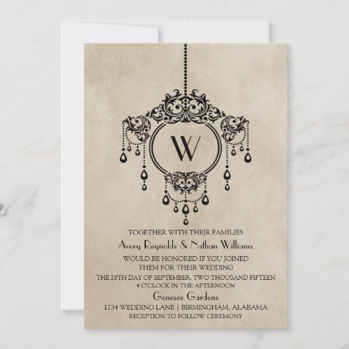 Beige Vintage Chandelier Wedding Invite