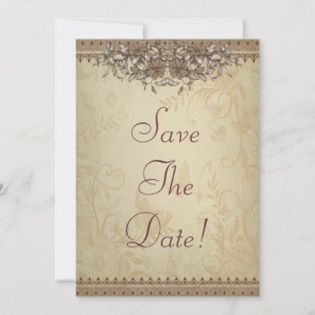 Beige Vintage Lace Wedding Save The Date Invitation by Lasting__Impressions at Zazzle