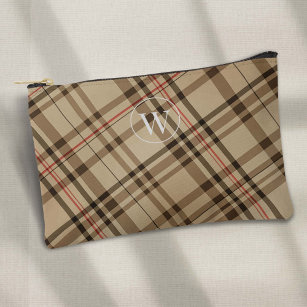 beige vintage plaid pattern golf accessory pouch