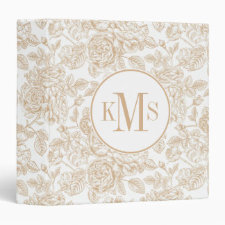 Beige Vintage Rose Flower Pattern 3 Ring Binder