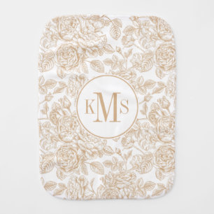 Beige Vintage Rose Flower Pattern Baby Burp Cloth