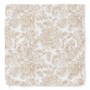 Beige Vintage Rose Flower Pattern Bandana