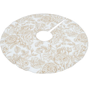 Beige Vintage Rose Flower Pattern Brushed Polyester Tree Skirt