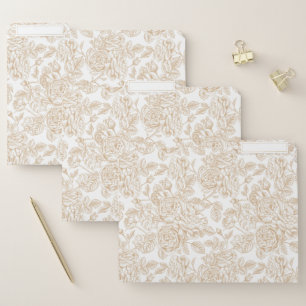 Beige Vintage Rose Flower Pattern File Folder