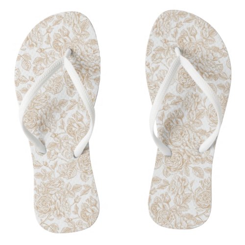 Beige Vintage Rose Flower Pattern Flip Flops