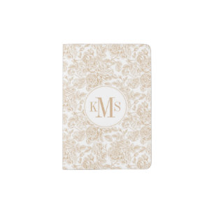 Beige Vintage Rose Flower Pattern Passport Holder