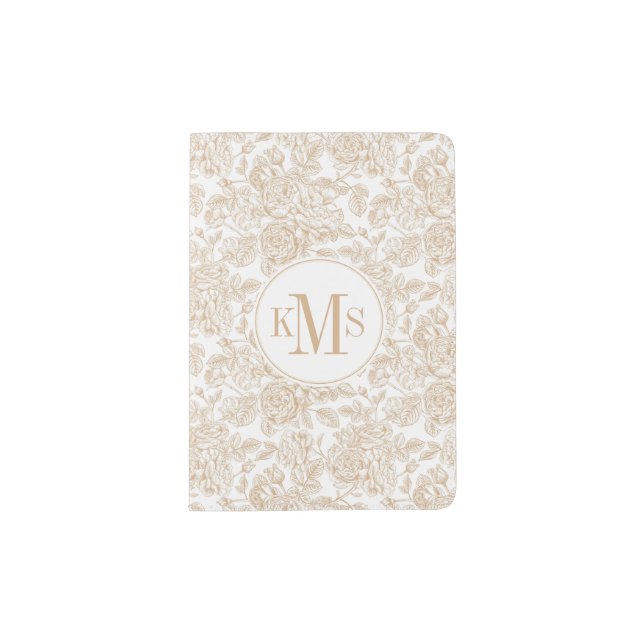 Beige Vintage Rose Flower Pattern Passport Holder (Front)