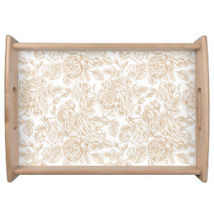 Beige Vintage Rose Flower Pattern Serving Tray