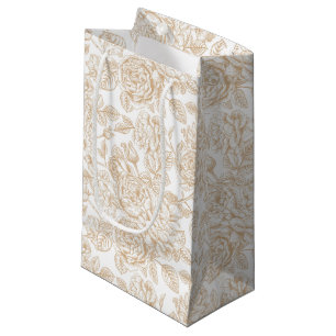 Beige Vintage Rose Flower Pattern Small Gift Bag