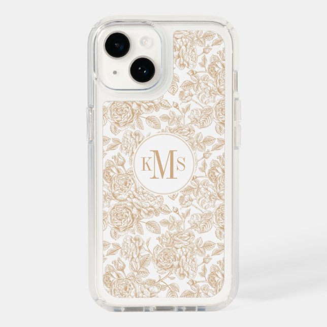 Beige Vintage Rose Flower Pattern Speck iPhone Case (Front)