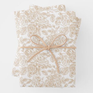 Beige Vintage Rose Flower Pattern Wrapping Paper Sheets