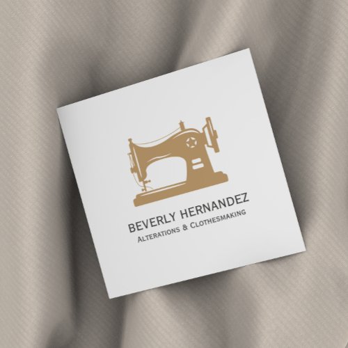 Beige Vintage Sewing Machine Seamstress Alteration Square Business Card