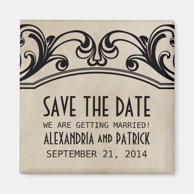 Beige Vintage Swirls Save the Date Magnet (Front)