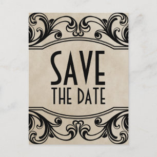 Beige Vintage Swirls Save the Date Postcard