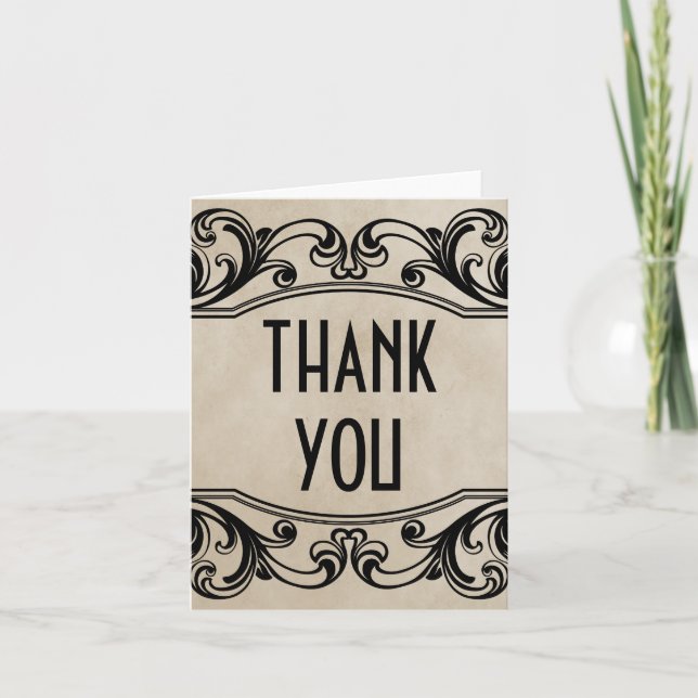 Beige Vintage Swirls Thank You Card (Front)