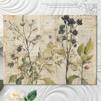 Beige Vintage Watercolor Natural Wildflower Tissue Paper