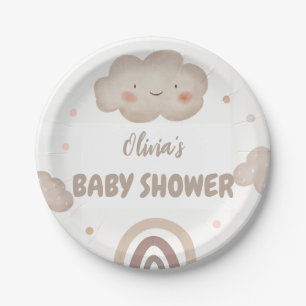 Beige Watercolor Baby Shower Paper Plates