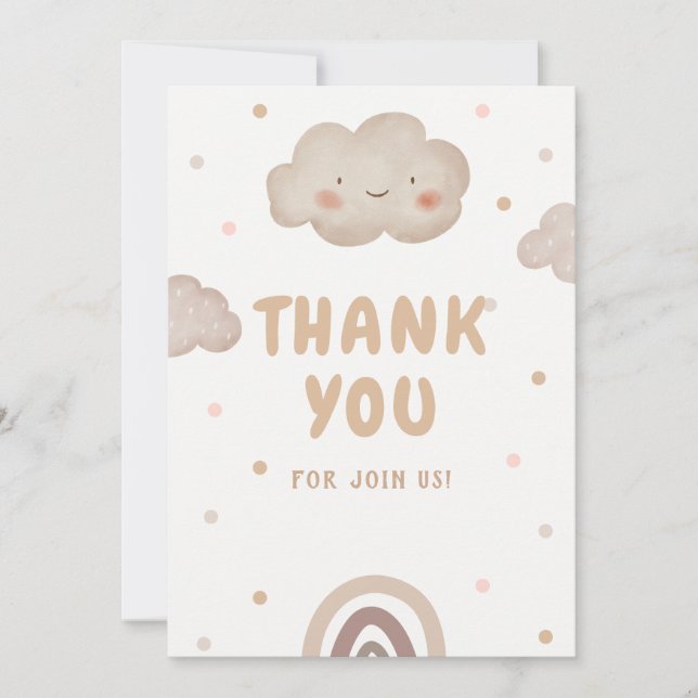 Beige Watercolor Baby Shower Thank You Card (Front)