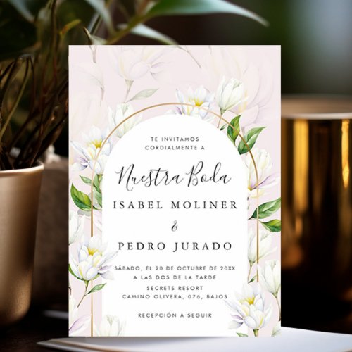 Beige Watercolor Botanical Nuestra Boda Wedding Invitation