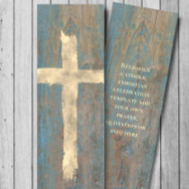 beige watercolor cross on faux wood paper bookmarks