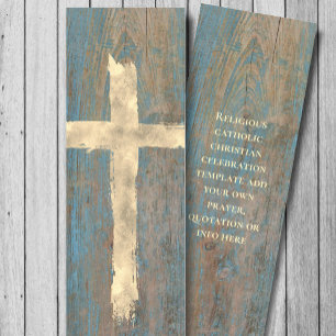 beige watercolor cross on faux wood paper bookmarks