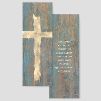 beige watercolor cross on faux wood paper bookmarks
