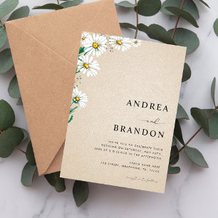 Beige Watercolor Daisy Wildflower QR Code Wedding  Invitation
