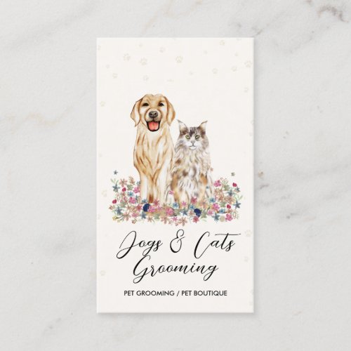 Beige Watercolor Dogs Cats Pet Sitter Business Card
