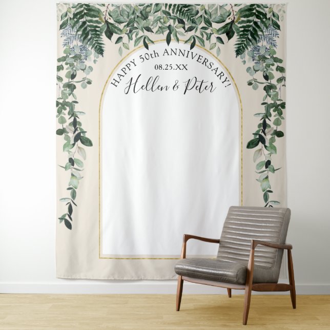 Beige watercolor foliage with Modern arch backdrop (In Situ)