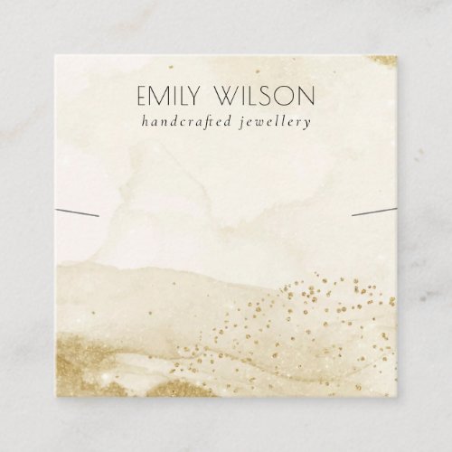 Beige Watercolor Glitter Necklace Band Template Square Business Card