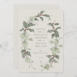 Beige Watercolor Holly &amp; Ivy Holiday Card