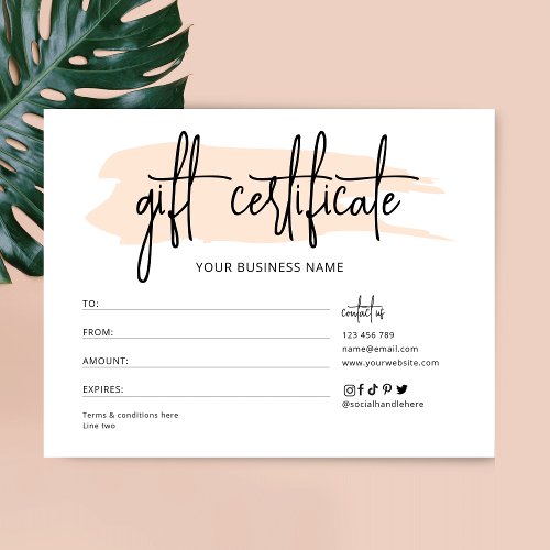 Beige Watercolor Modern Business Gift Certificate Card