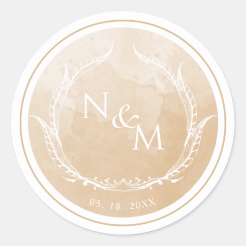 Beige Watercolor Monogram Envelope Seal Favor