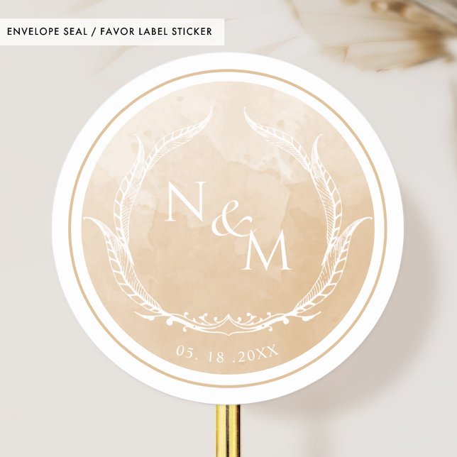 Beige Watercolor Monogram Envelope Seal /Favor (Creator Uploaded)