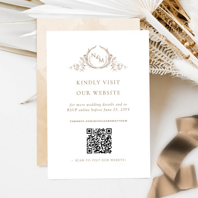 Beige Watercolor Monogram QR Code/RSVP Online Enclosure Card (Creator Uploaded)