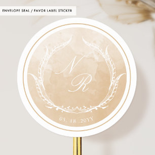 Beige Watercolor Monogrammed Envelope Seal /Favor