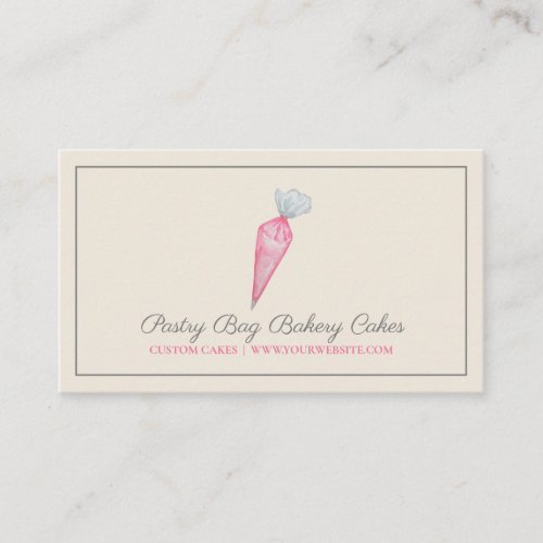 Beige Watercolor Pastry Bag Bakery Business Card