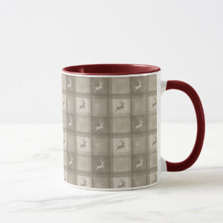 Beige Watercolor Plaid Reindeer Pattern Christmas Mug