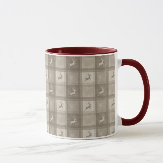 Beige Watercolor Plaid Reindeer Pattern Christmas Mug (Right)