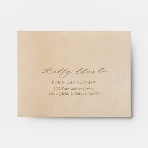 Beige Watercolor RSVP w Return Address Crest Envelope