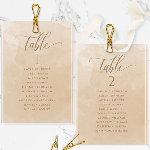 Beige Watercolor Seating Plan Card w Guest Names