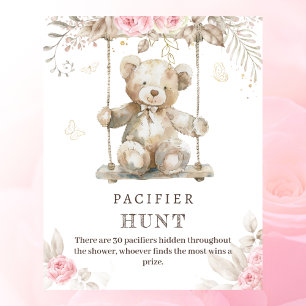 Beige Watercolor Teddy Bear Pacifier Hunt Game Poster