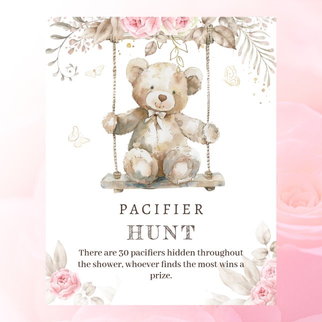 Beige Watercolor Teddy Bear Pacifier Hunt Game Poster (Creator Uploaded)